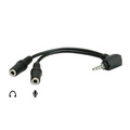 Audio redukce, Jack (3.5mm) samec 4-plov - 2x Jack (3.5mm) samice, 90°, 0.2 m, stereo, ern