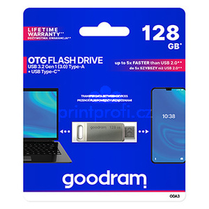 Goodram USB flash disk, USB 3.0, 128GB, ODA3, stbrn, ODA3-1280S0R11, USB A / USB C, s otonou krytkou