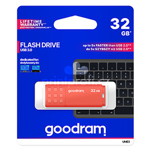 Goodram USB flash disk, USB 3.0, 32GB, UME3, oranov, UME3-0320O0R11, USB A, s krytkou