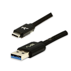 Logo USB kabel (3.2 gen 1), USB A samec - USB C samec, 2m, 5 Gb/s, 5V/3A, ern, box, nylonov opleten, hlinkov kryt konektoru