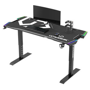 ULTRADESK Hern stl FORCE - ern, 166x70 cm, 66-86 cm, 5 rovn vky,s XXL podlokou pod my, RGB podsvcen