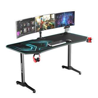 ULTRADESK Herní stůl FRAG XXL BLUE, 160 x 75 cm, 75 cm, držák nápojů a sluchátek, stojan BEAM, s celoplošnou XXL podložkou pod myš