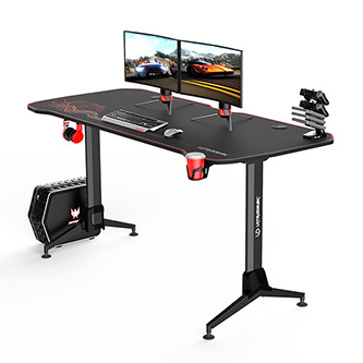 ULTRADESK Herní stůl GRAND RED, 160x75 cm, 70-80 cm, 3 úrovně výšky, s XXL podložkou pod myš, držák sluchátek i nápojů