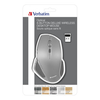 Verbatim Myš Deluxe, 1600DPI, 2.4 [GHz], optická, 8tl., bezdrátová, šedá, 2 ks AA