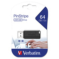 Verbatim USB flash disk, USB 2.0, 64GB, PinStripe, Store N Go, ern, 49065, USB A, s vsuvnm konektorem