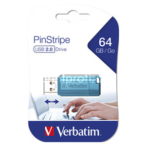 Verbatim USB flash disk, USB 2.0, 64GB, PinStripe, Store N Go, modr, 49961, USB A, s vsuvnm konektorem